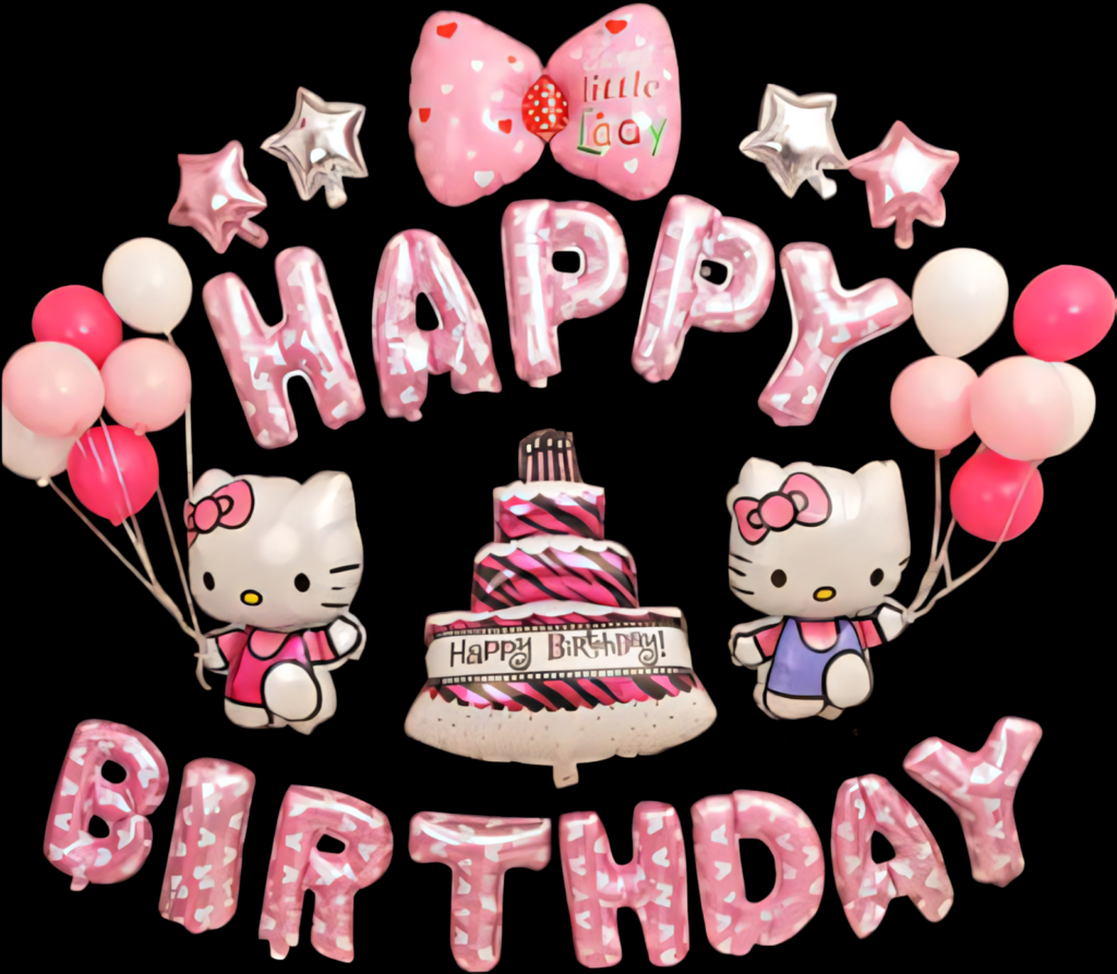 Cheerful Happy Birthday Wallpaper with Hello Kitty & Balloons