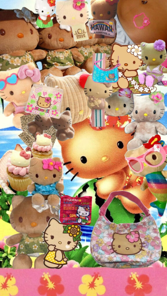 Playful Hawaiian Hello Kitty Collage Wallpaper - Aloha Spirit Background