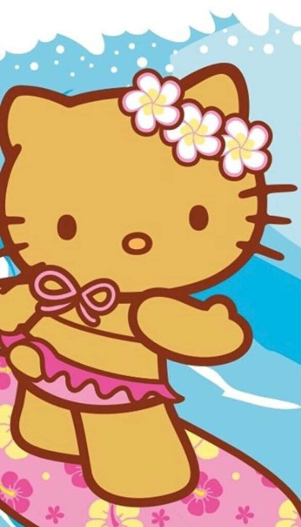 Hello Kitty Hawaiian Wallpaper: Cute Surfboard & Ocean Waves