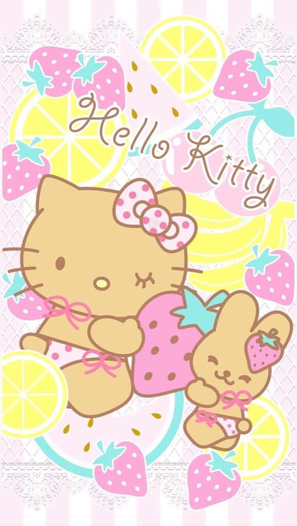 Adorable Hello Kitty Hawaiian Wallpaper with Strawberries & Lemons