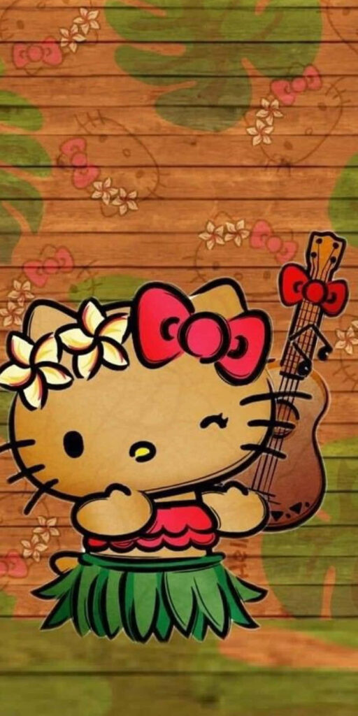 Hello Kitty Hawaiian Wallpaper: Tropical Floral & Ukulele Theme