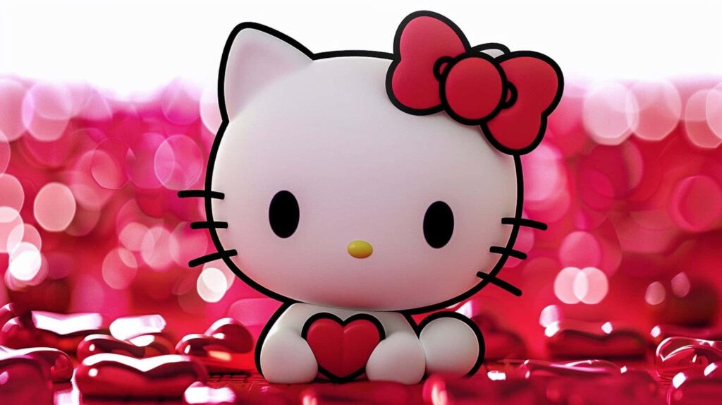 Hello Kitty Valentine's Day Wallpaper with Red Heart & Bokeh Backdrop