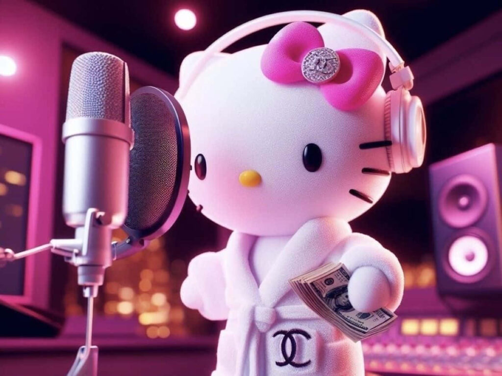 Hello Kitty Rapper Wallpaper: Stylish Studio Vibes & City Lights