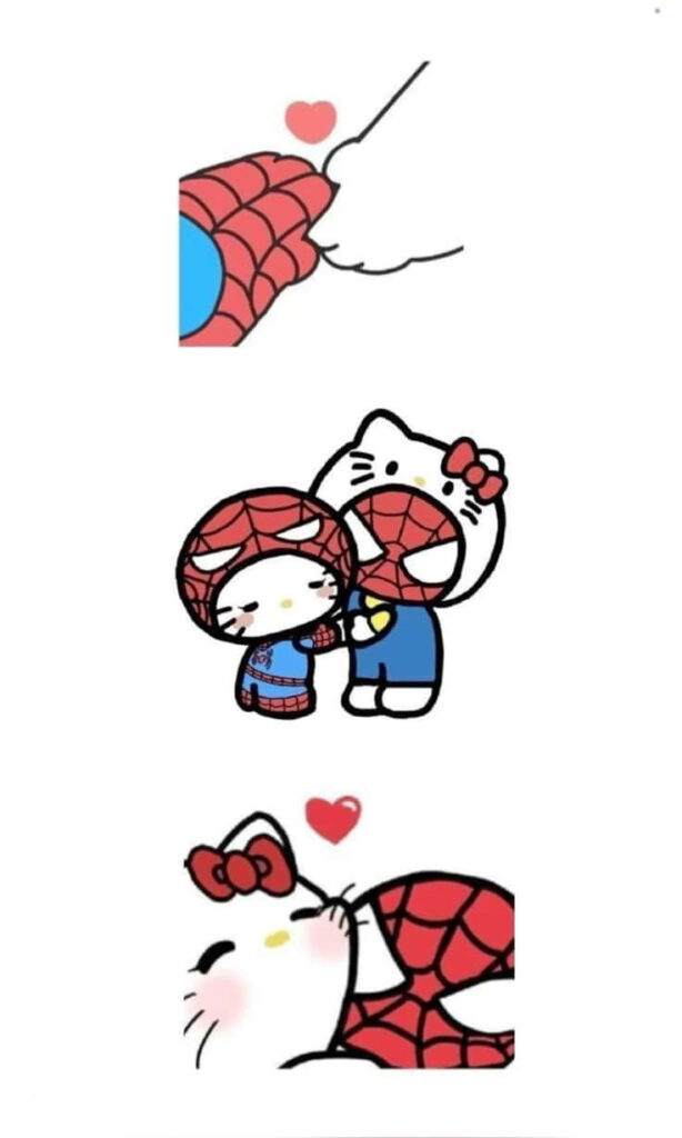 Hello Kitty Spider-Man Crossover Wallpaper with Charming Heart Motif