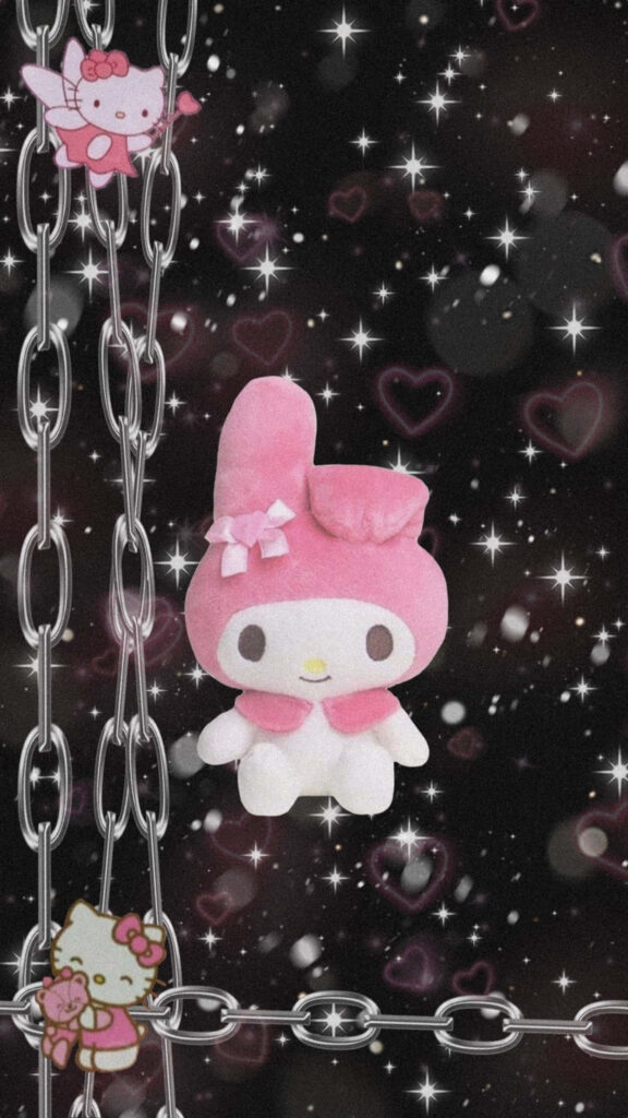 Charming My Melody & Hello Kitty Wallpaper: Edgy Starry Design