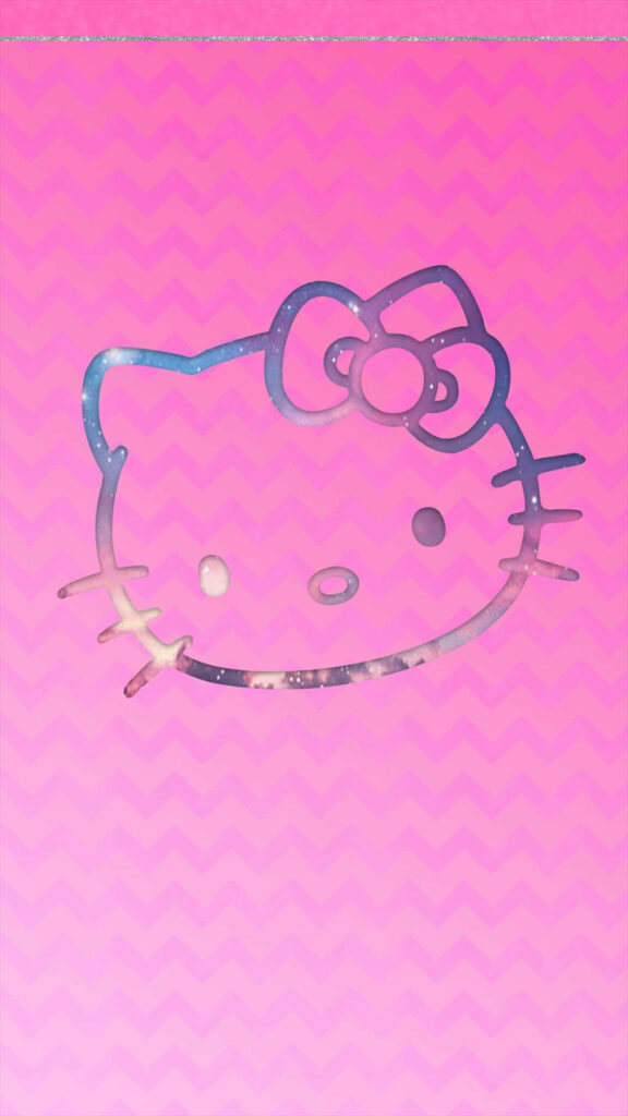 Hello Kitty Outline Wallpaper: Playful Pink Chevron Background