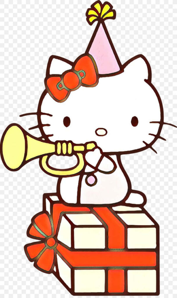 Festive Hello Kitty Wallpaper: Party Hat & Gift Box Celebration