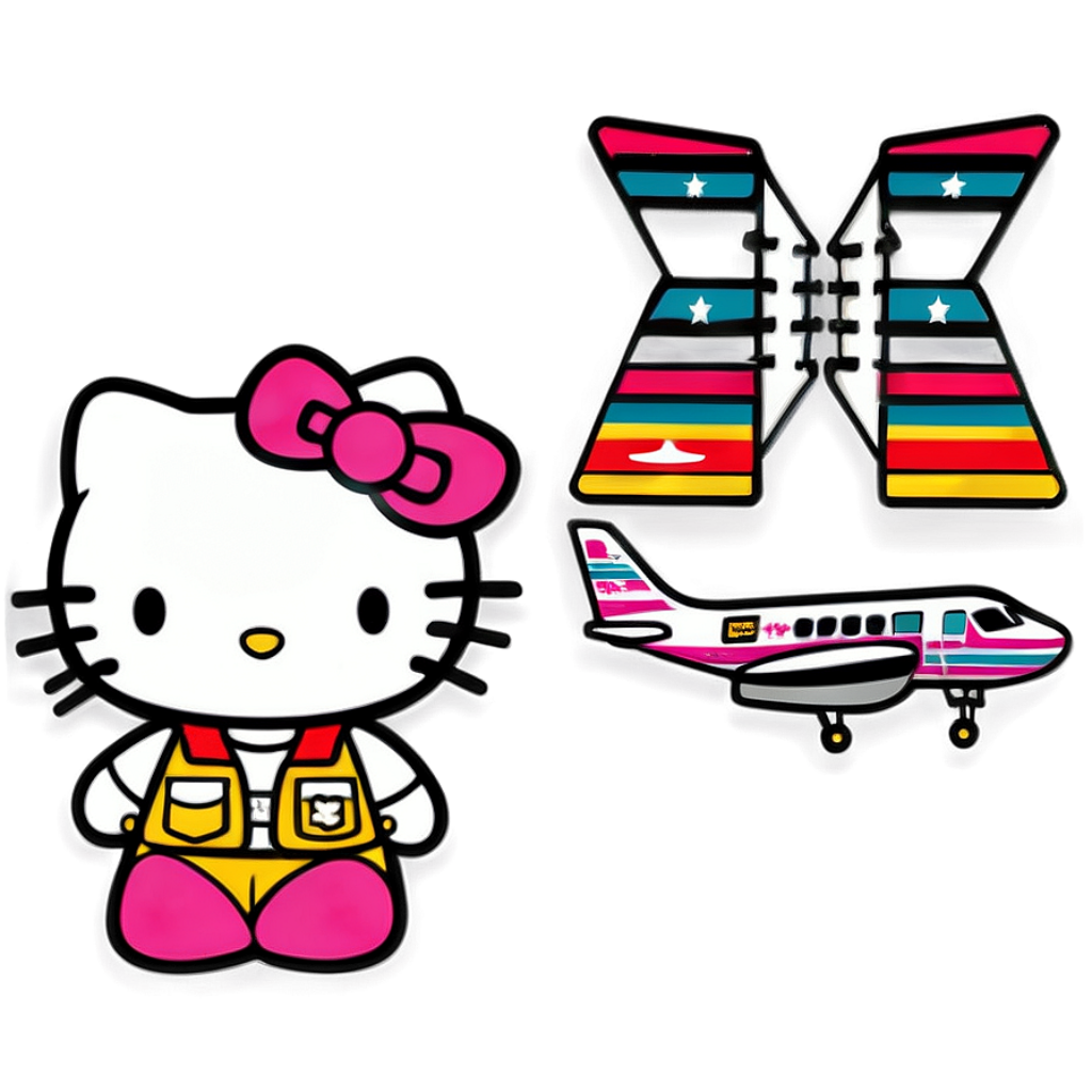 Hello Kitty Pilot Wallpaper: Cute Aviation Design with Colorful Background
