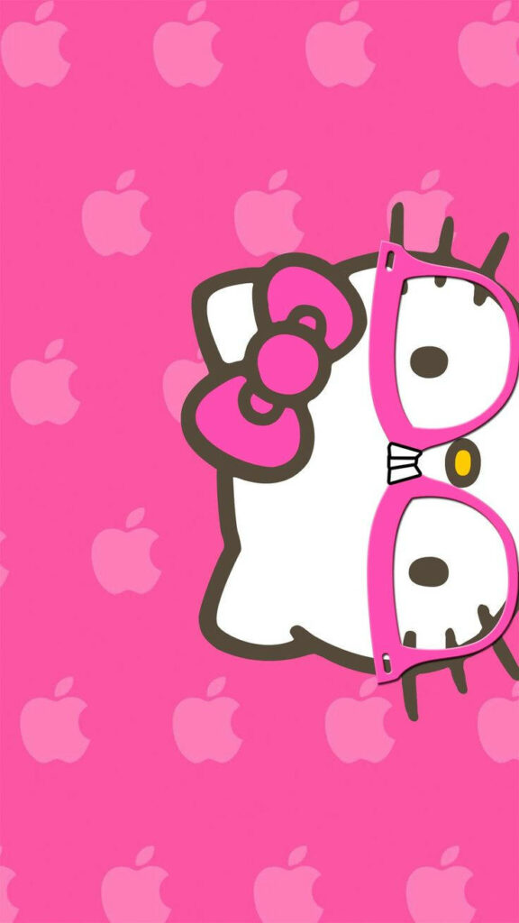 Playful Hello Kitty Wallpaper in Pink with Apple Icons for iPhone