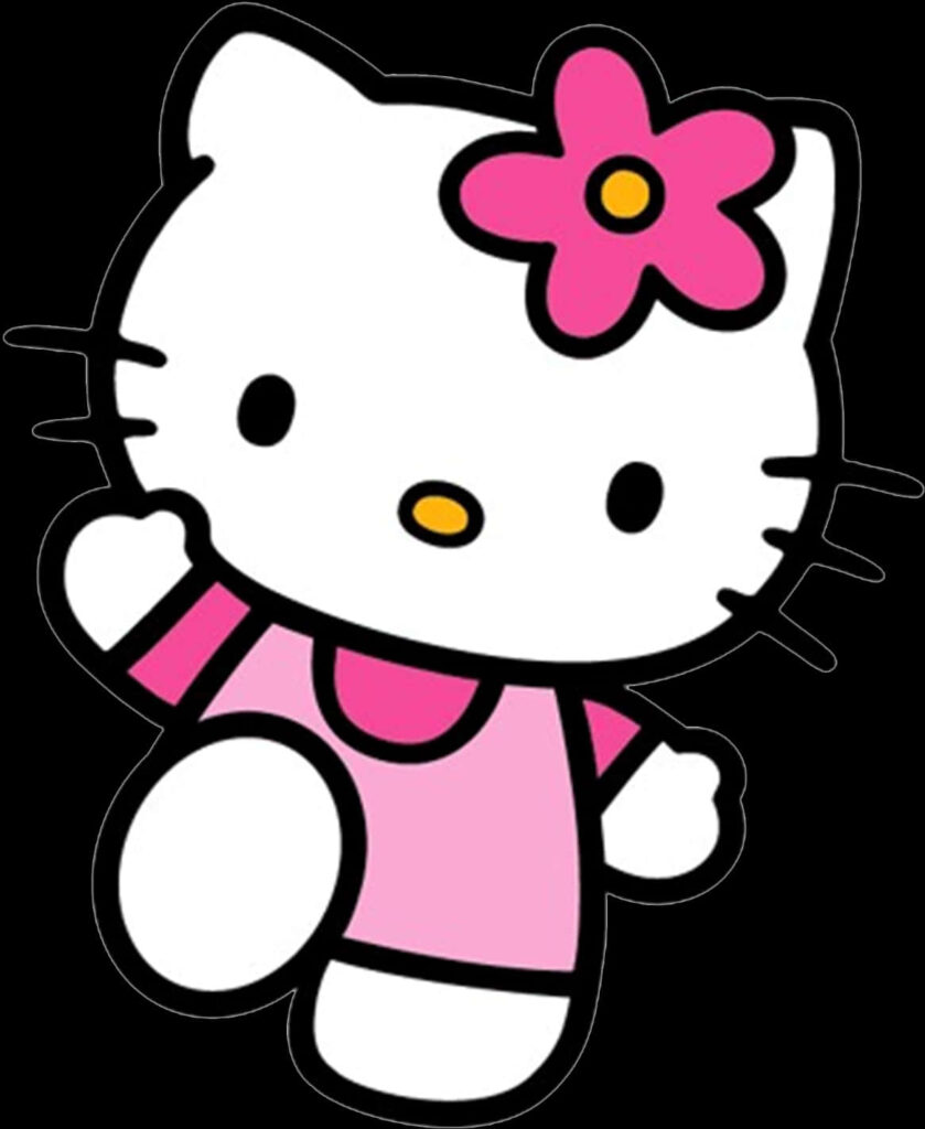 Hello Kitty in Pink Outfit with Flower - Transparent Wallpaper