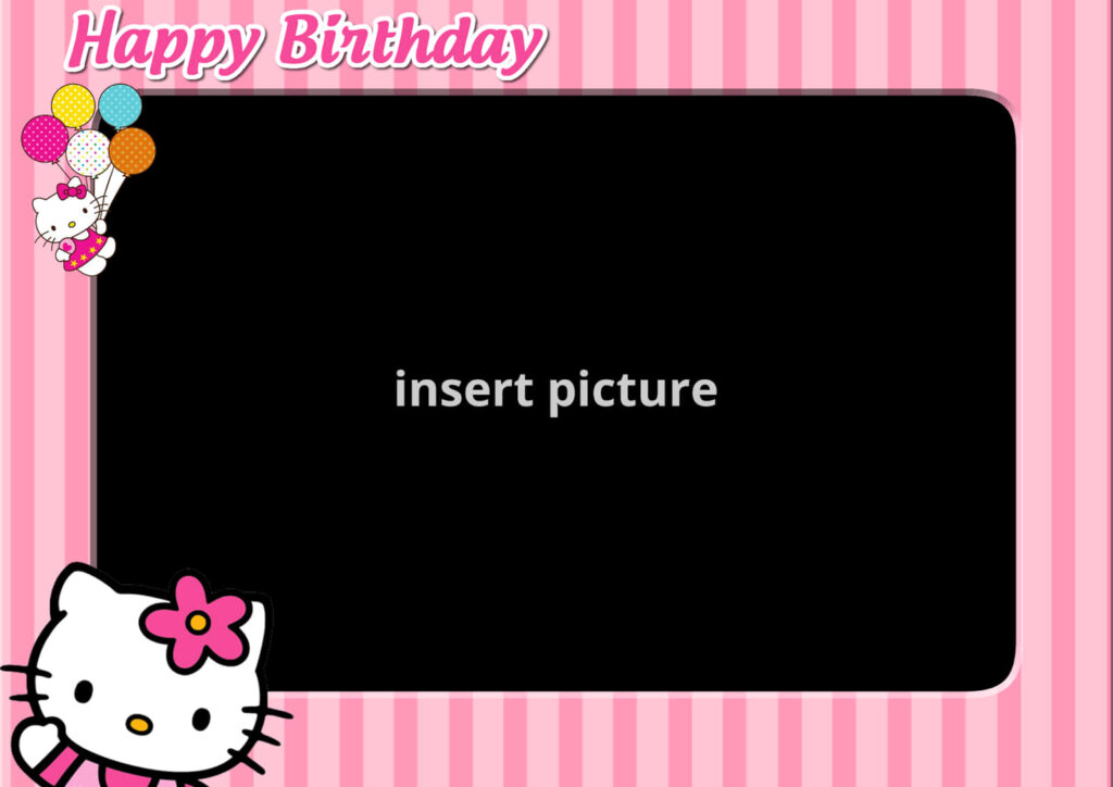 Pink Striped Hello Kitty Birthday Wallpaper with Photo Frame