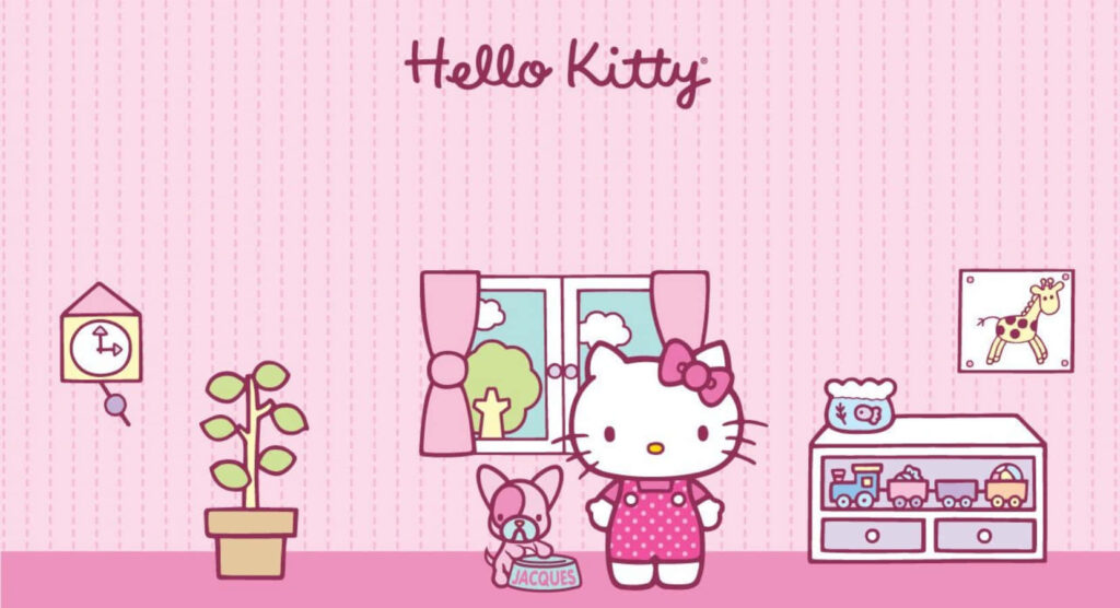 Playful Hello Kitty Wallpaper: Cheerful Pink Room Design