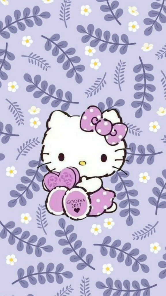 Adorable Hello Kitty Wallpaper: Purple Floral Background Design