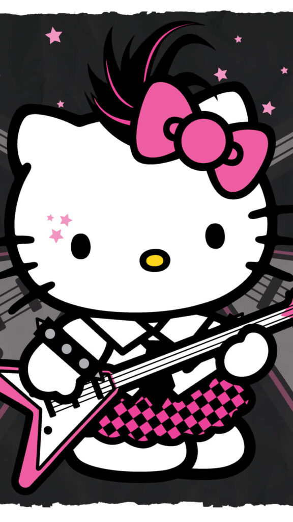 Hello Kitty Rockstar Wallpaper: Punk Style with Guitar & Accessories