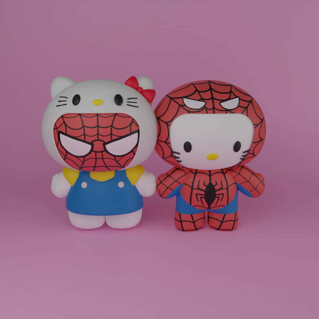Hello Kitty & Spiderman Mashup Wallpaper: Adorable Toy Figures