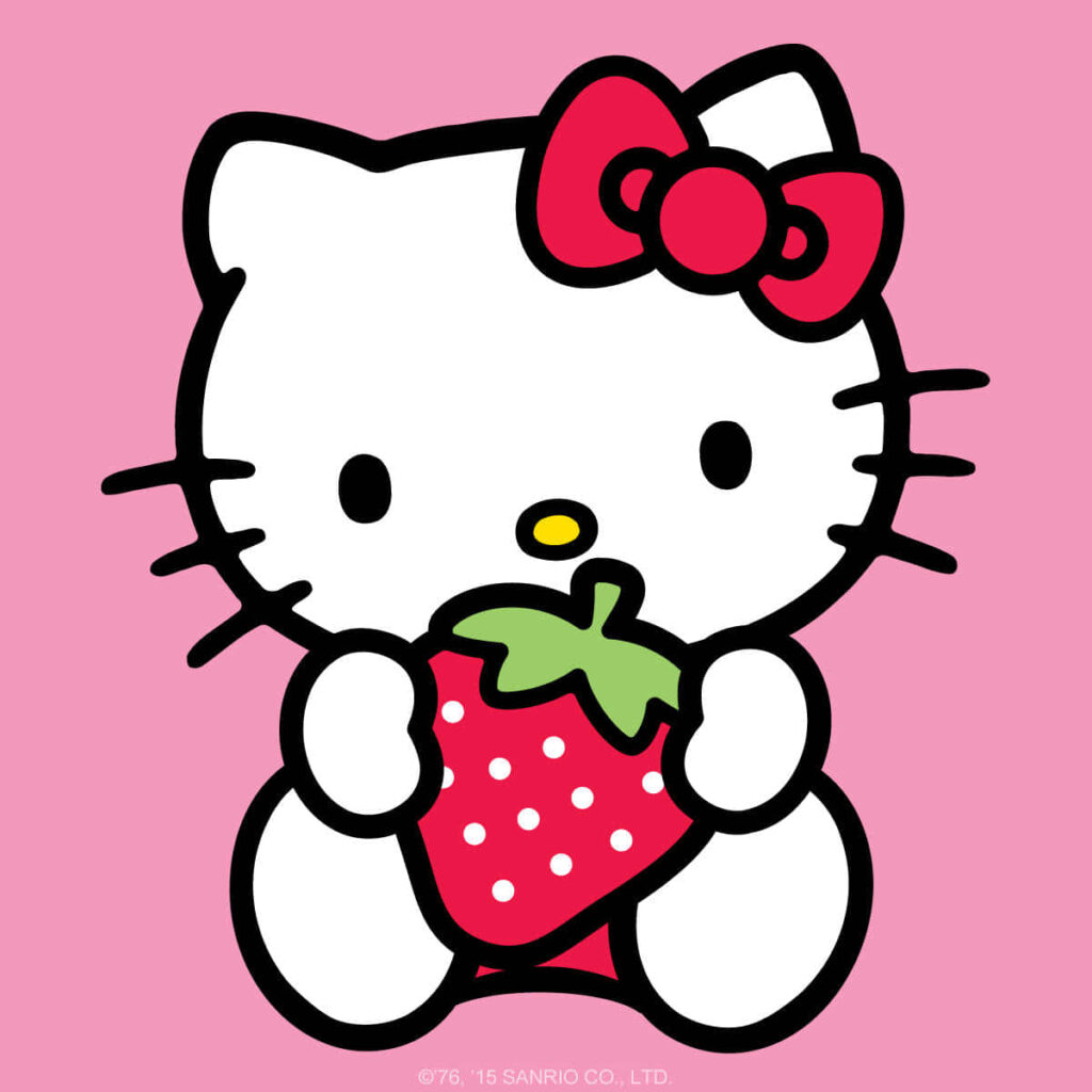 Hello Kitty with Strawberry on Soft Pink Wallpaper - Sanrio Style