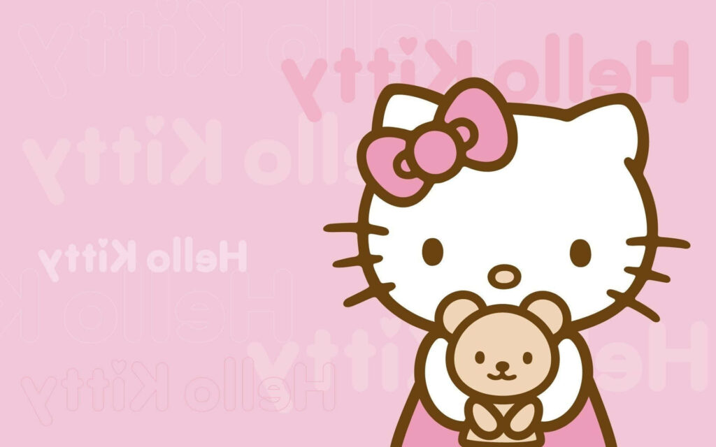 Hello Kitty Teddy Bear Wallpaper on Soft Pink Pastel Background