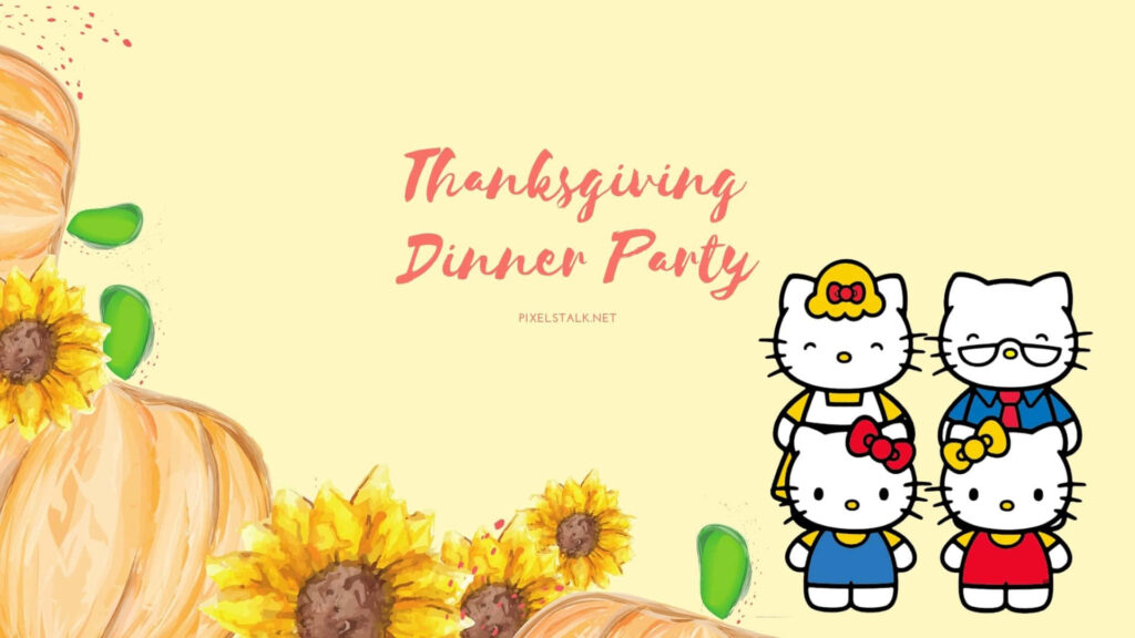 Festive Hello Kitty Thanksgiving Wallpaper with Sunflowers & Pumpkins