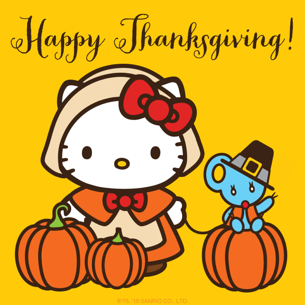 Thanksgiving Hello Kitty Wallpaper with Festive Background & Pumpkins