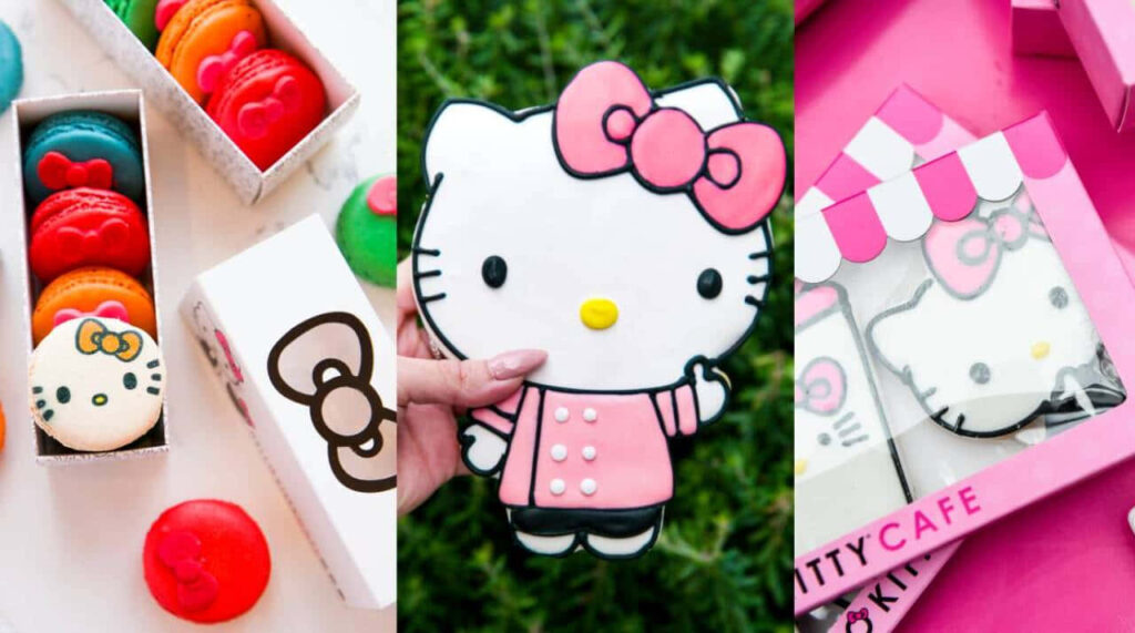 Hello Kitty Treats Wallpaper: Colorful Macarons & Adorable Cookie