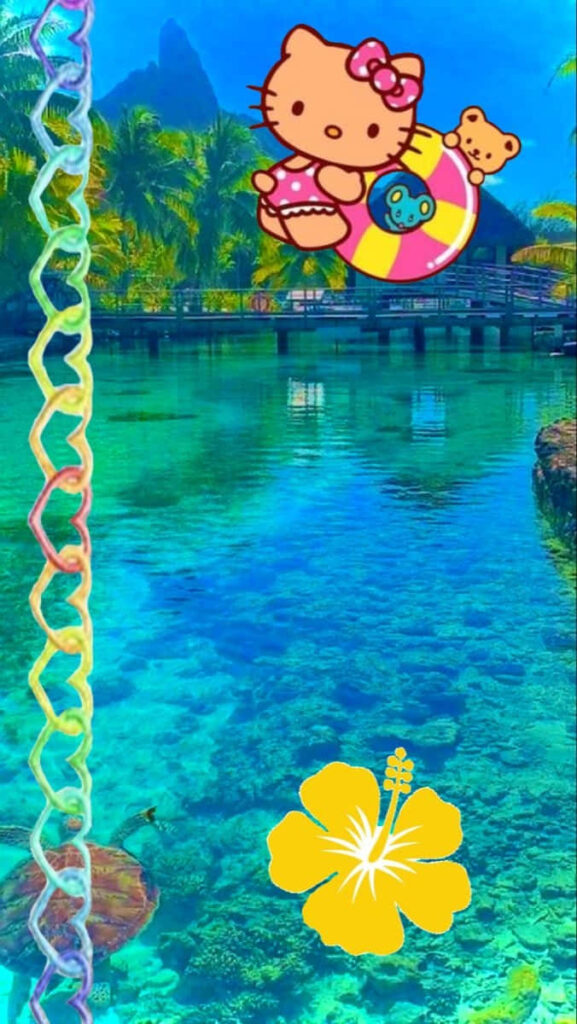Hello Kitty Tropical Paradise Wallpaper - Vibrant Hawaiian Scene