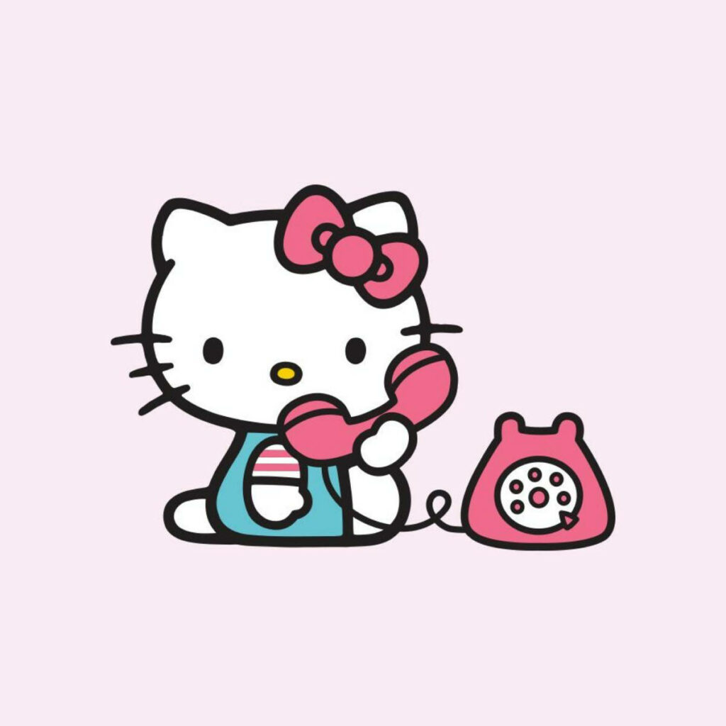 Playful Hello Kitty Wallpaper with Vintage Rotary Phone Background
