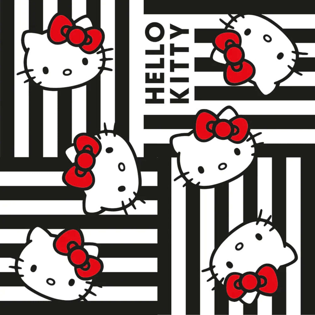 Hello Kitty Wallpaper: Chic Black & White Stripes with Red Bow
