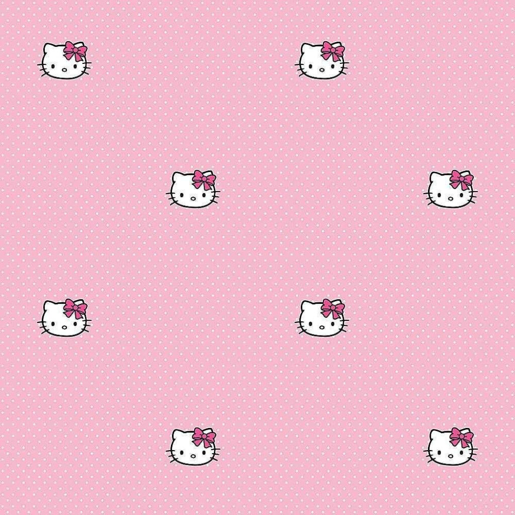Charming Hello Kitty Wallpaper with Pink Bows & Polka Dots Background