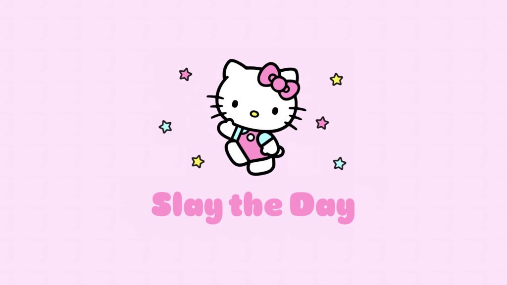 Hello Kitty Cheerful Wallpaper with Stars & 'Slay the Day'