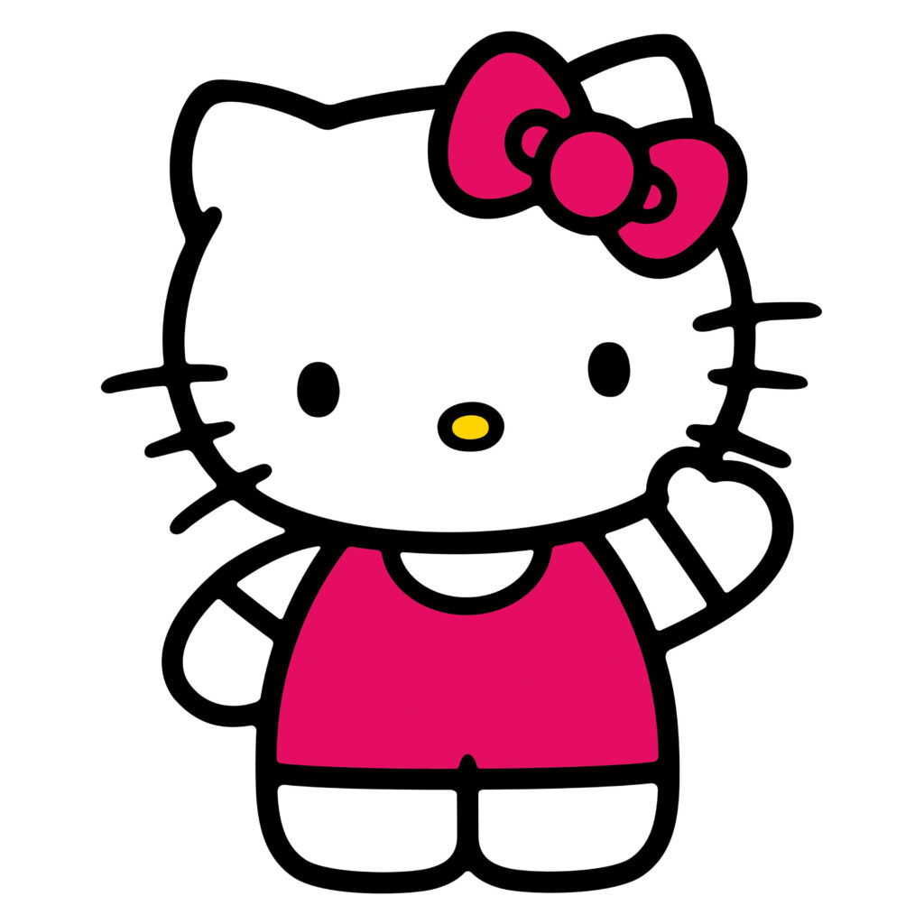 Hello Kitty Pink Wallpaper: Iconic Character Wave Against Pink Background