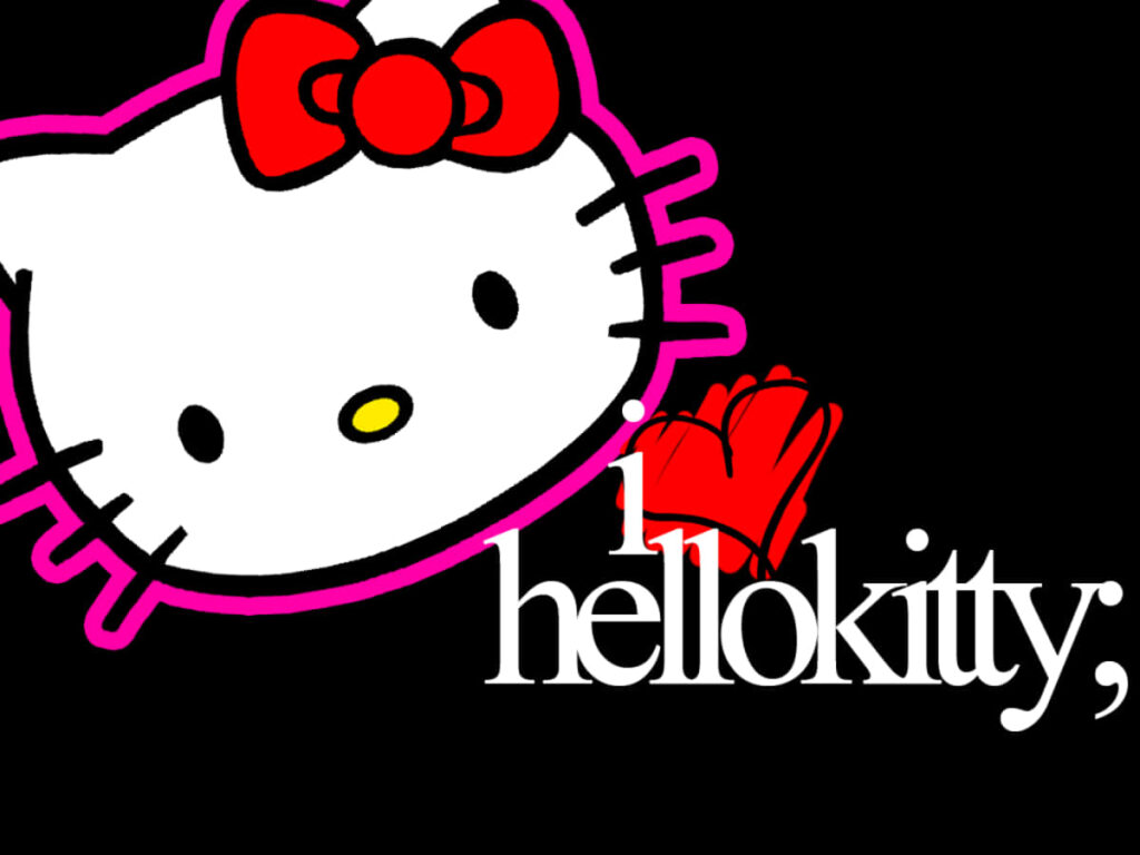 Hello Kitty Wallpaper: Iconic Face & I ♥ Hello Kitty on Black Background
