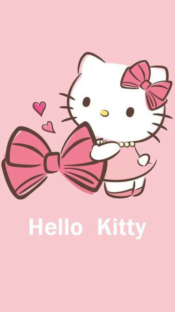 Hello Kitty Wallpaper: Pink Background with Hearts & Bow