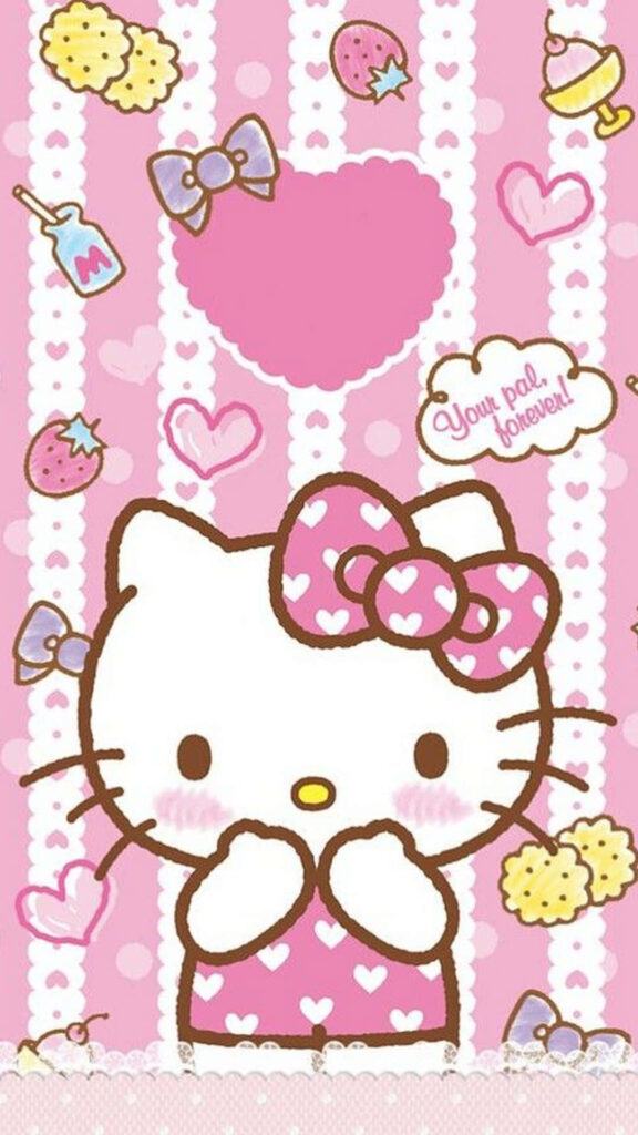 Hello Kitty Wallpaper: Playful Pink Background with Hearts & Bows