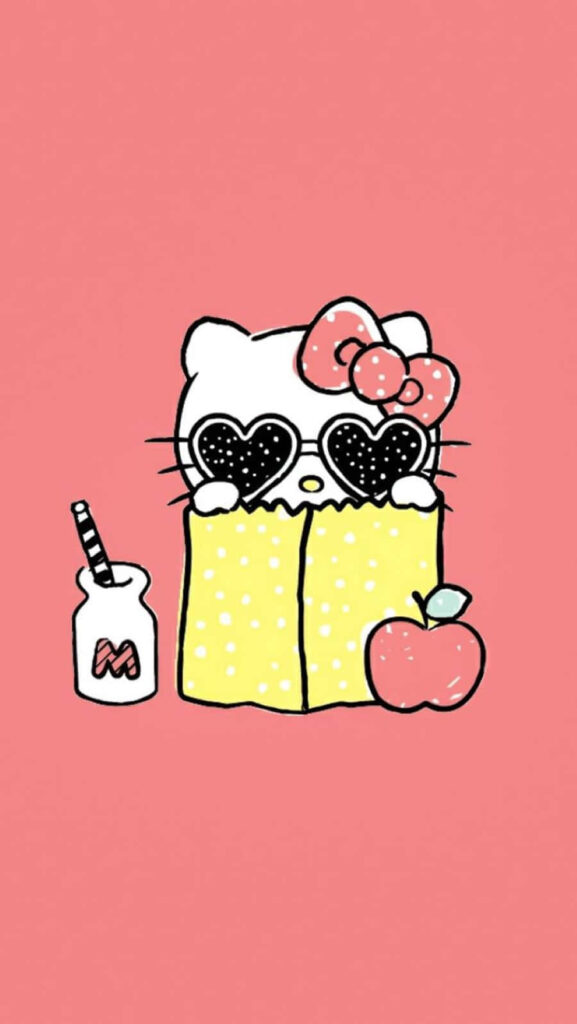 Hello Kitty with Heart Sunglasses Wallpaper - Cute Pink Background