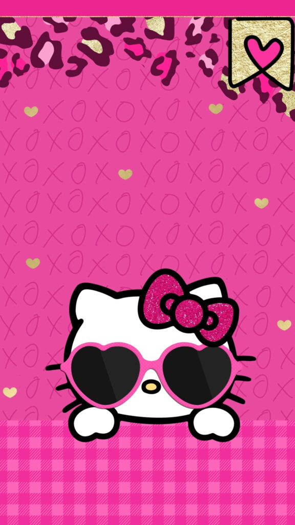 Hello Kitty Wallpaper: Chic Heart Sunglasses on Pink Background