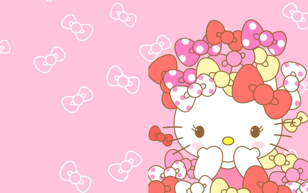 Hello Kitty Wallpaper with Colorful Bows on Soft Pink Background