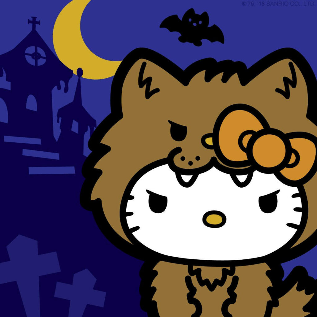 Hello Kitty in Spooky Wolf Costume - Halloween Wallpaper