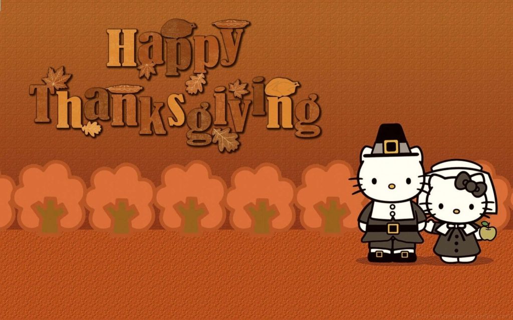 Hello Kitty and Dear Daniel pilgrims Thanksgiving wallpaper autumn foliage cozy holiday background