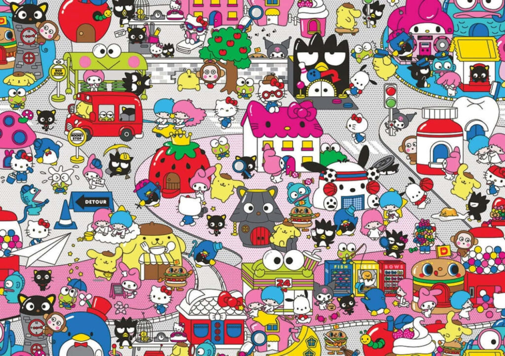 Vibrant Hello Kitty Wallpaper: Cheerful Town Scene with Friends