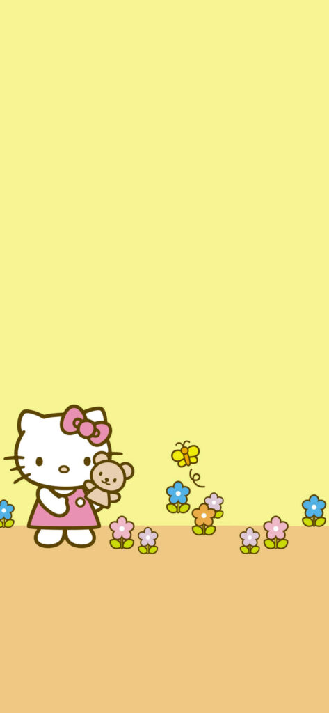 Charming Hello Kitty Wallpaper in Flower Garden with Teddy Bear