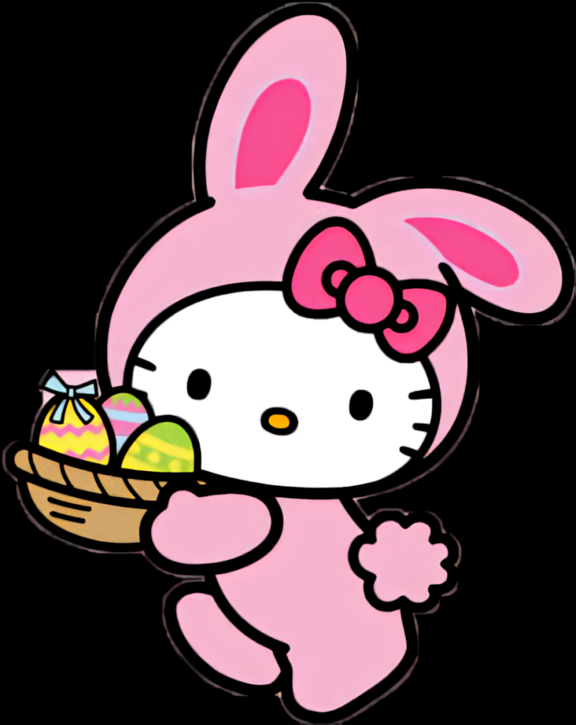 Hello Kitty in Pink Bunny Costume: A Cheerful Easter Illustration Wallpaper