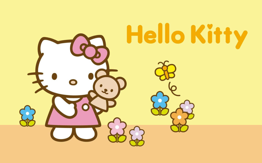 Blooming with Hello Kitty: A Delightful Laptop Background in a Flowery Garden Wallpaper