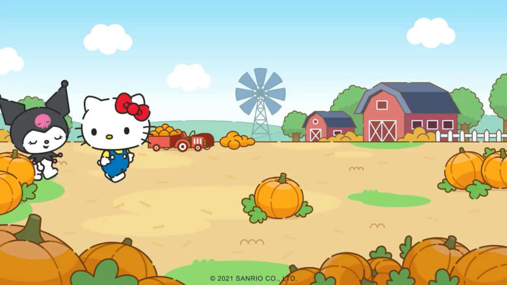 Cheerful Hello Kitty Wallpaper: Thanksgiving Farm Fun & Festive Vibes