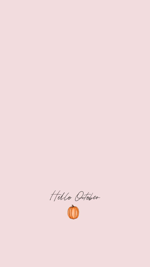 Hello October Wallpaper: Minimalist Pink Background with Pumpkin
