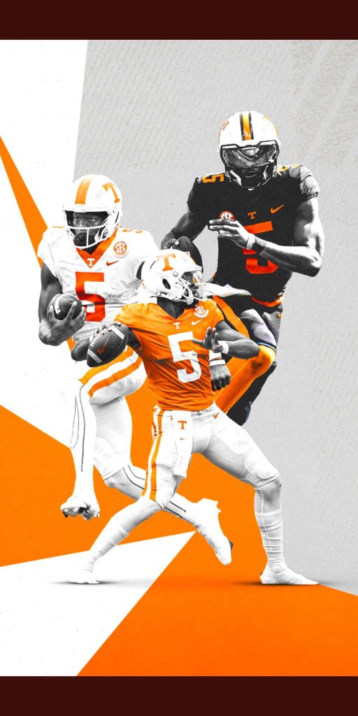 Tennessee Volunteers quarterback Hendon Hooker collage in white orange and black uniforms wallpaper