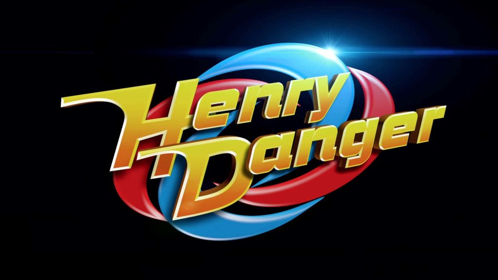 Henry Danger 3D logo wallpaper vibrant yellow orange text glossy red blue backdrop spotlight
