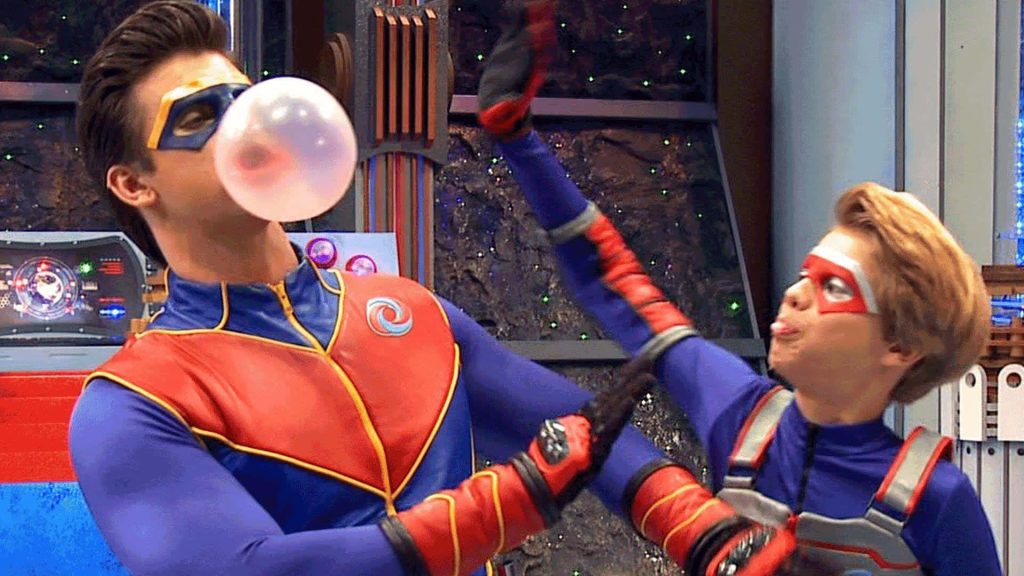Henry Danger wallpaper with Captain Man and Kid Danger in Man Cave blowing gum bubble