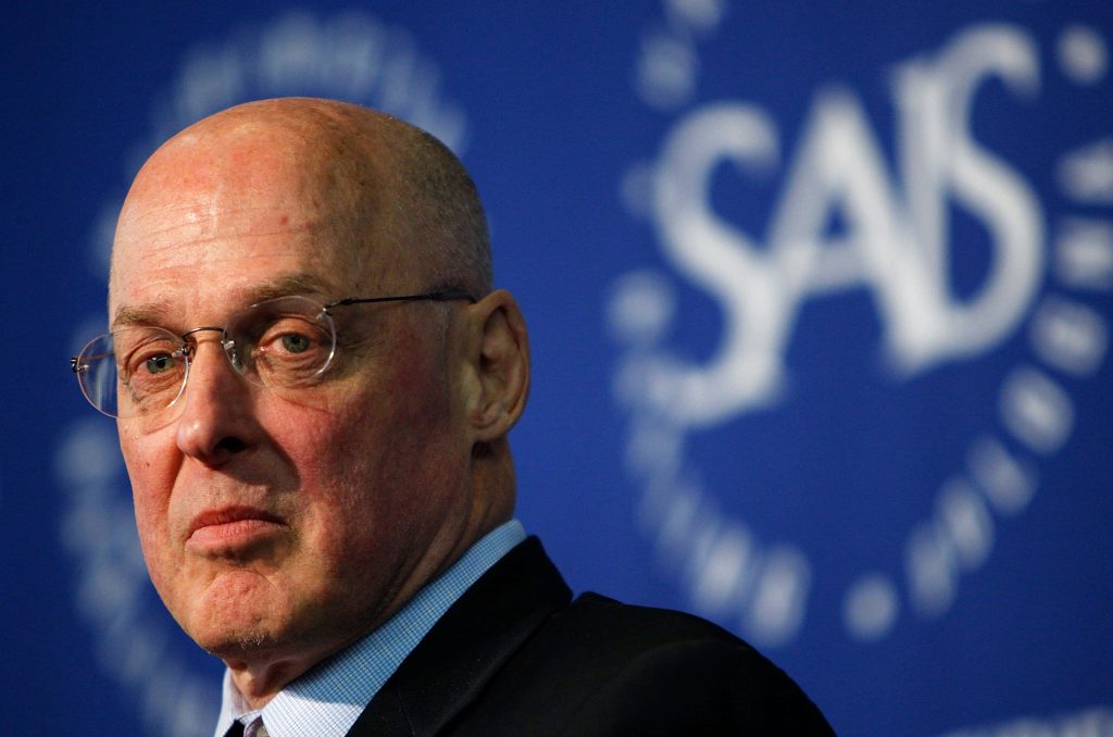 Henry M Paulson speaking at SAIS close-up professional portrait deep blue background Wallpaper