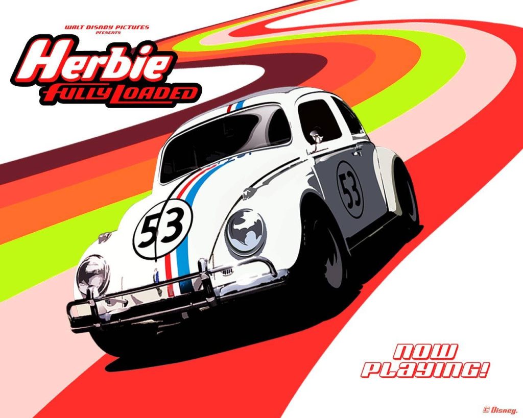 Herbie Fully Loaded number 53 white Volkswagen Beetle racing colorful dynamic track wallpaper