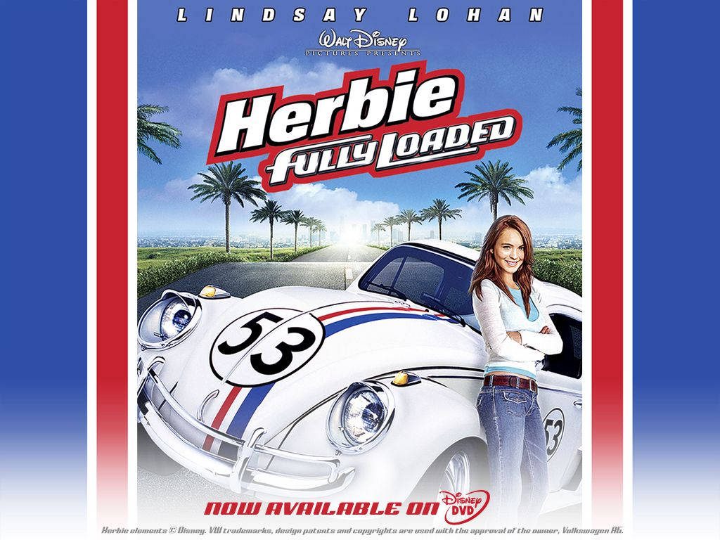 Lindsay Lohan with Herbie number 53 Volkswagen Beetle tropical sky movie poster wallpaper